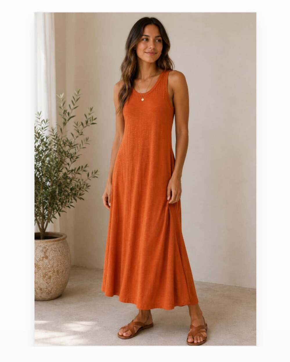 Polo Ralph Lauren Dress Womens Medium Orange Tank Knit Maxi Sleeveless Casual